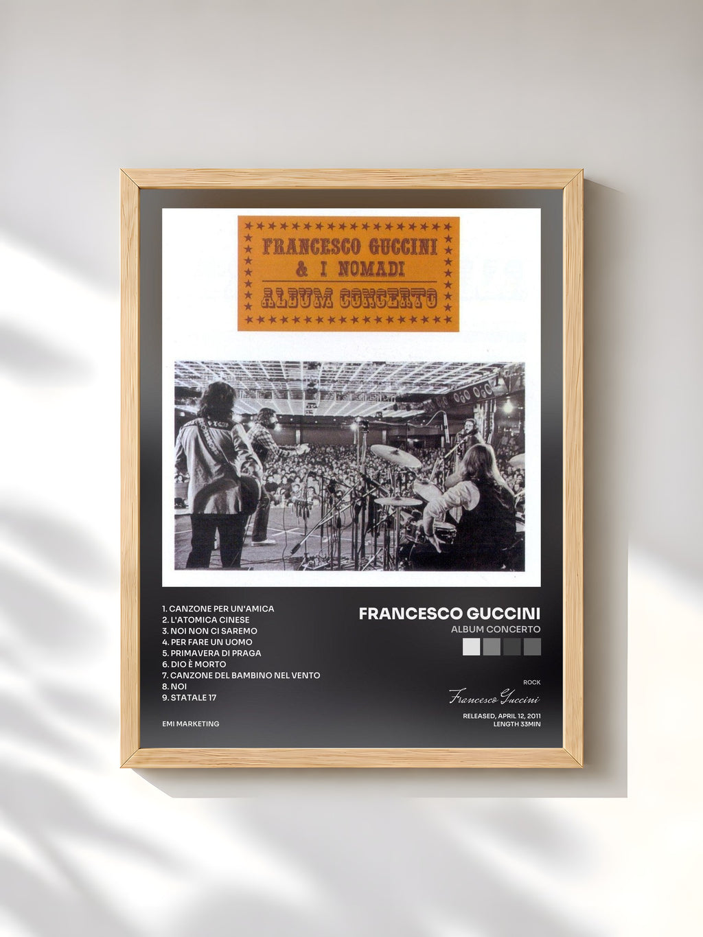 #bois Tableau de l'album Album Concerto de Francesco Guccini, cadre en bois brut, imprimé et encadré en France