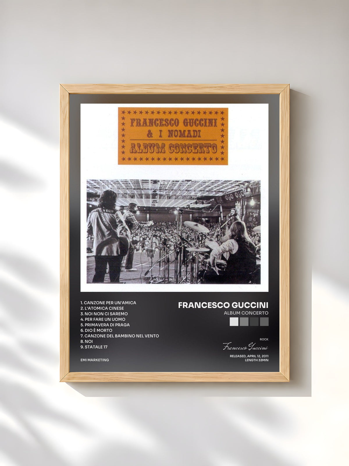 #bois Tableau de l'album Album Concerto de Francesco Guccini, cadre en bois brut, imprimé et encadré en France