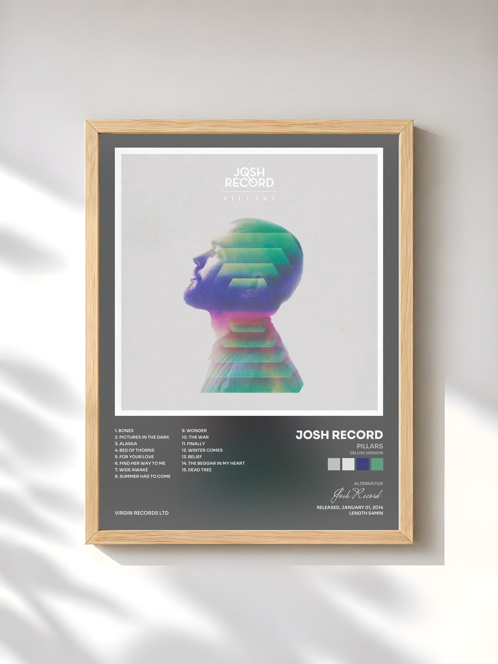 #bois Tableau de l'album Pillars (Deluxe Version) de Josh Record, cadre en bois brut, imprimé et encadré en France
