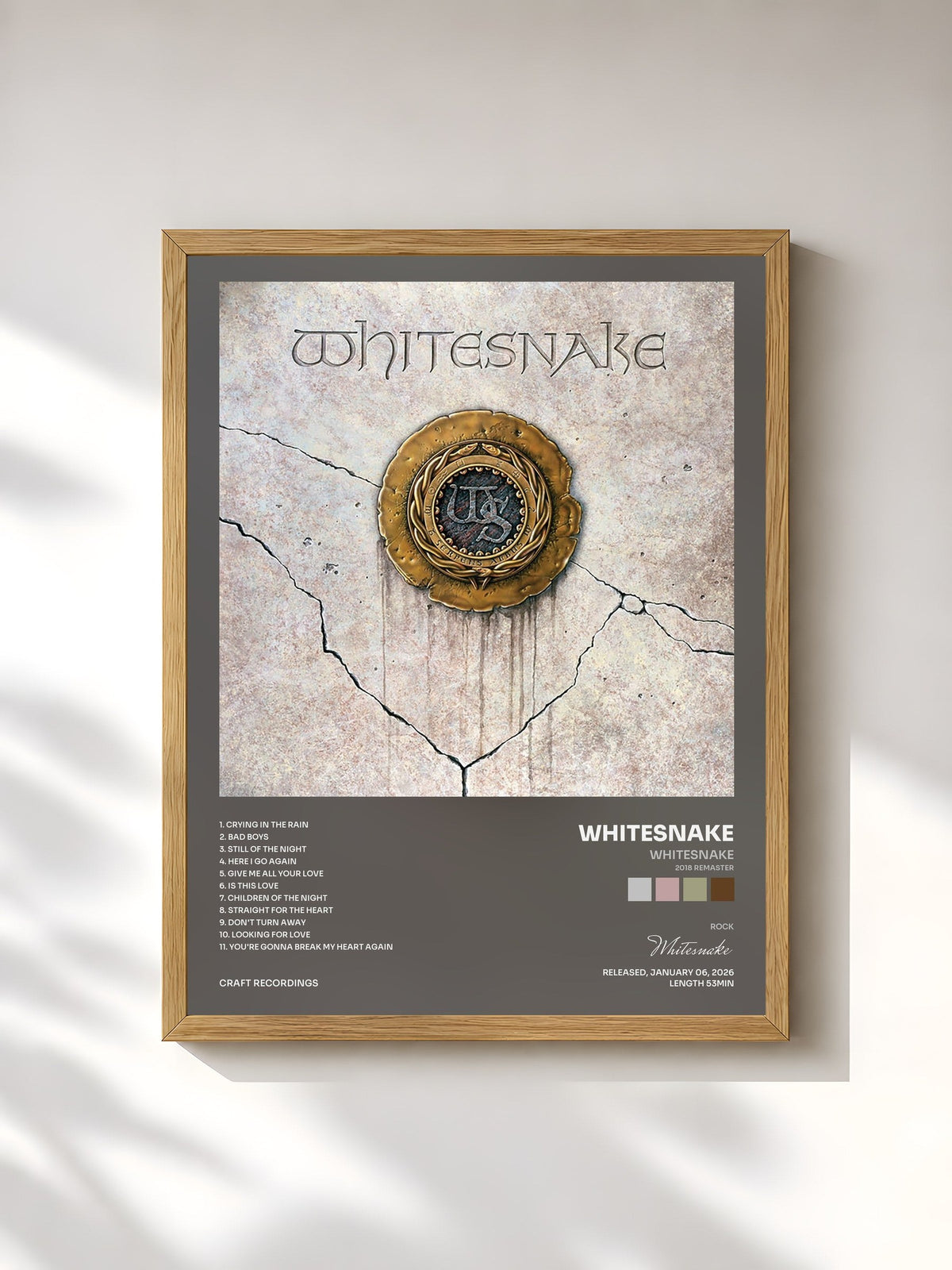 #bois Tableau de l'album Whitesnake (2018 Remaster) de Whitesnake, cadre en bois brut, imprimé et encadré en France