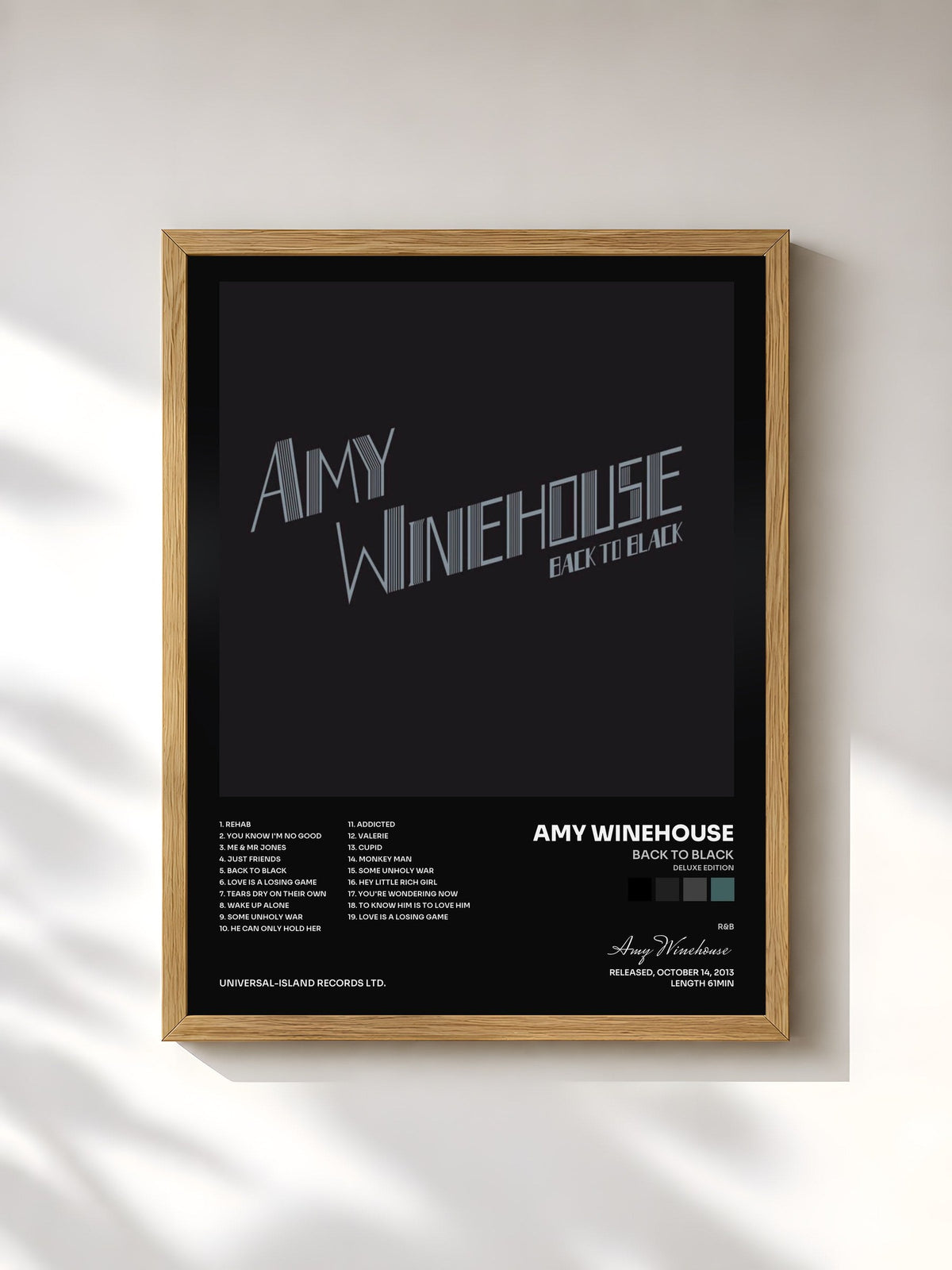#bois Tableau de l'album Back To Black (Deluxe Edition) de Amy Winehouse, cadre en bois brut, imprimé et encadré en France