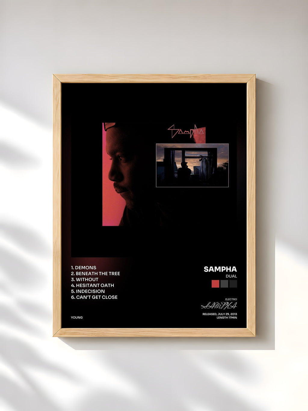 #bois Tableau de l'album Dual de SAMPHA, cadre en bois brut, imprimé et encadré en France