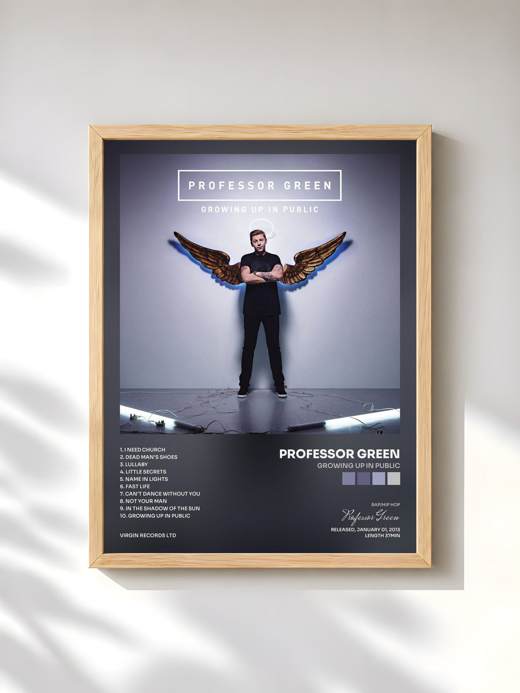 #bois Tableau de l'album Growing Up In Public de Professor Green, cadre en bois brut, imprimé et encadré en France