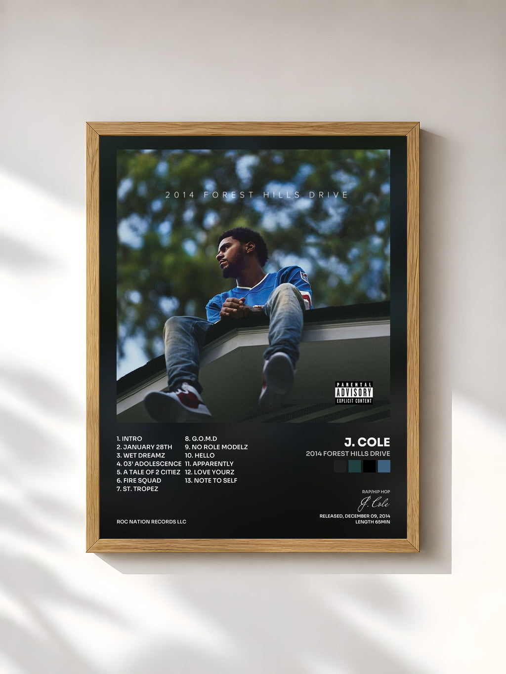 #bois Tableau de l'album 2014 Forest Hills Drive de J. Cole, cadre en bois brut, imprimé et encadré en France