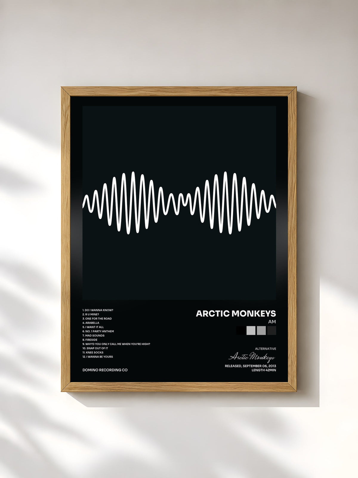 #bois Tableau de l'album AM de Arctic Monkeys, cadre en bois brut, imprimé et encadré en France