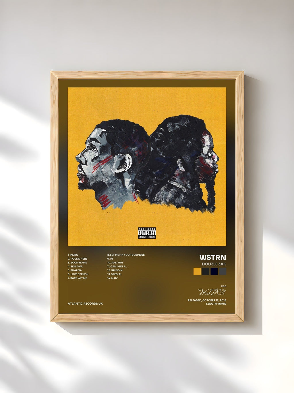 #bois Tableau de l'album DOU3LE 3AK de WSTRN, cadre en bois brut, imprimé et encadré en France