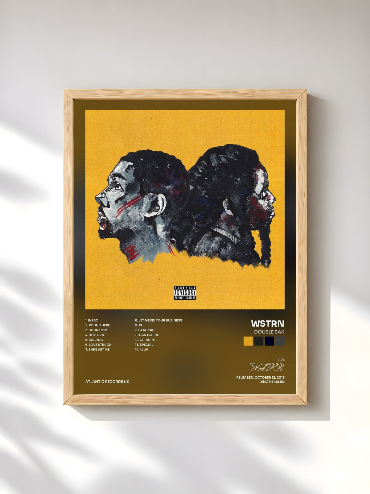 #bois Tableau de l'album DOU3LE 3AK de WSTRN, cadre en bois brut, imprimé et encadré en France