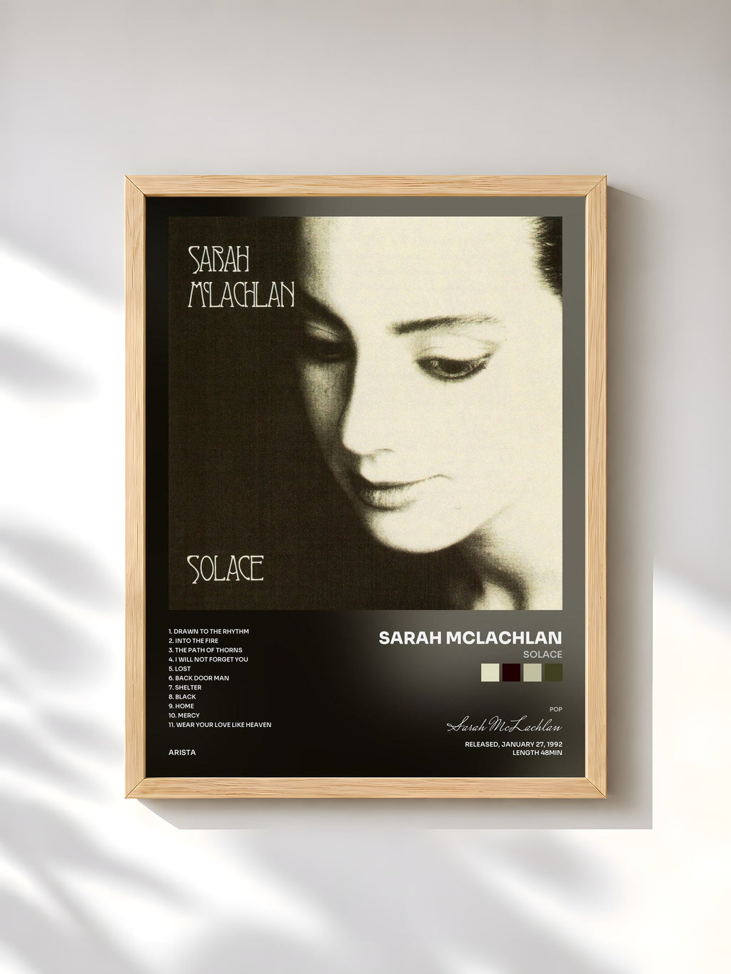 #bois Tableau de l'album Solace de Sarah McLachlan, cadre en bois brut, imprimé et encadré en France