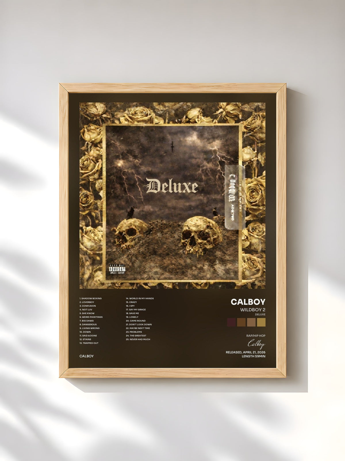 #bois Tableau de l'album Wildboy 2 (Deluxe) de Calboy, cadre en bois brut, imprimé et encadré en France