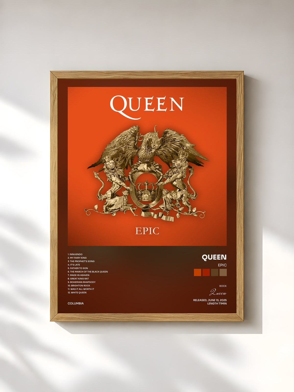 #bois Tableau de l'album Epic de Queen, cadre en bois brut, imprimé et encadré en France