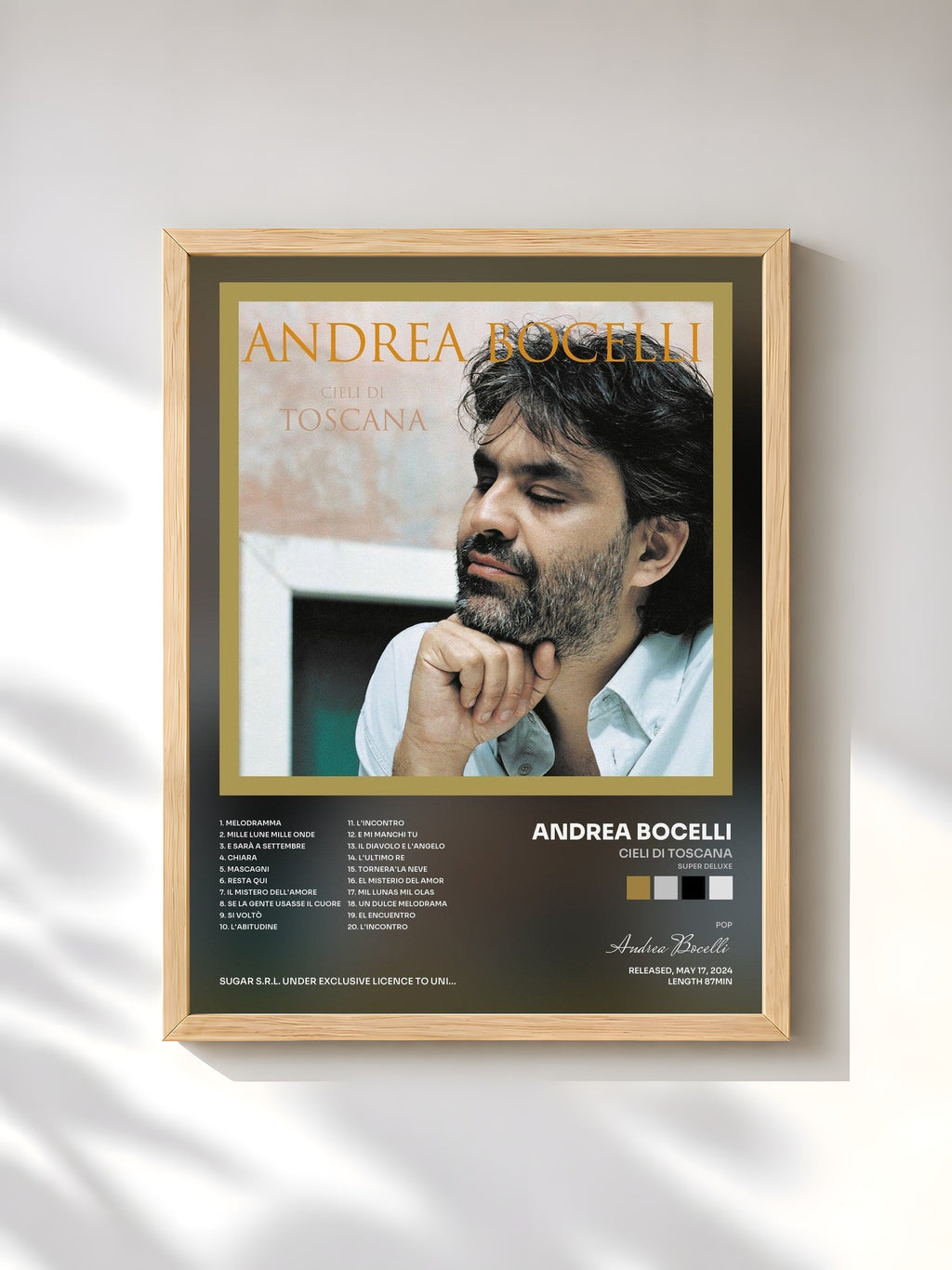 #bois Tableau de l'album Cieli Di Toscana (Super Deluxe) de Andrea Bocelli, cadre en bois brut, imprimé et encadré en France