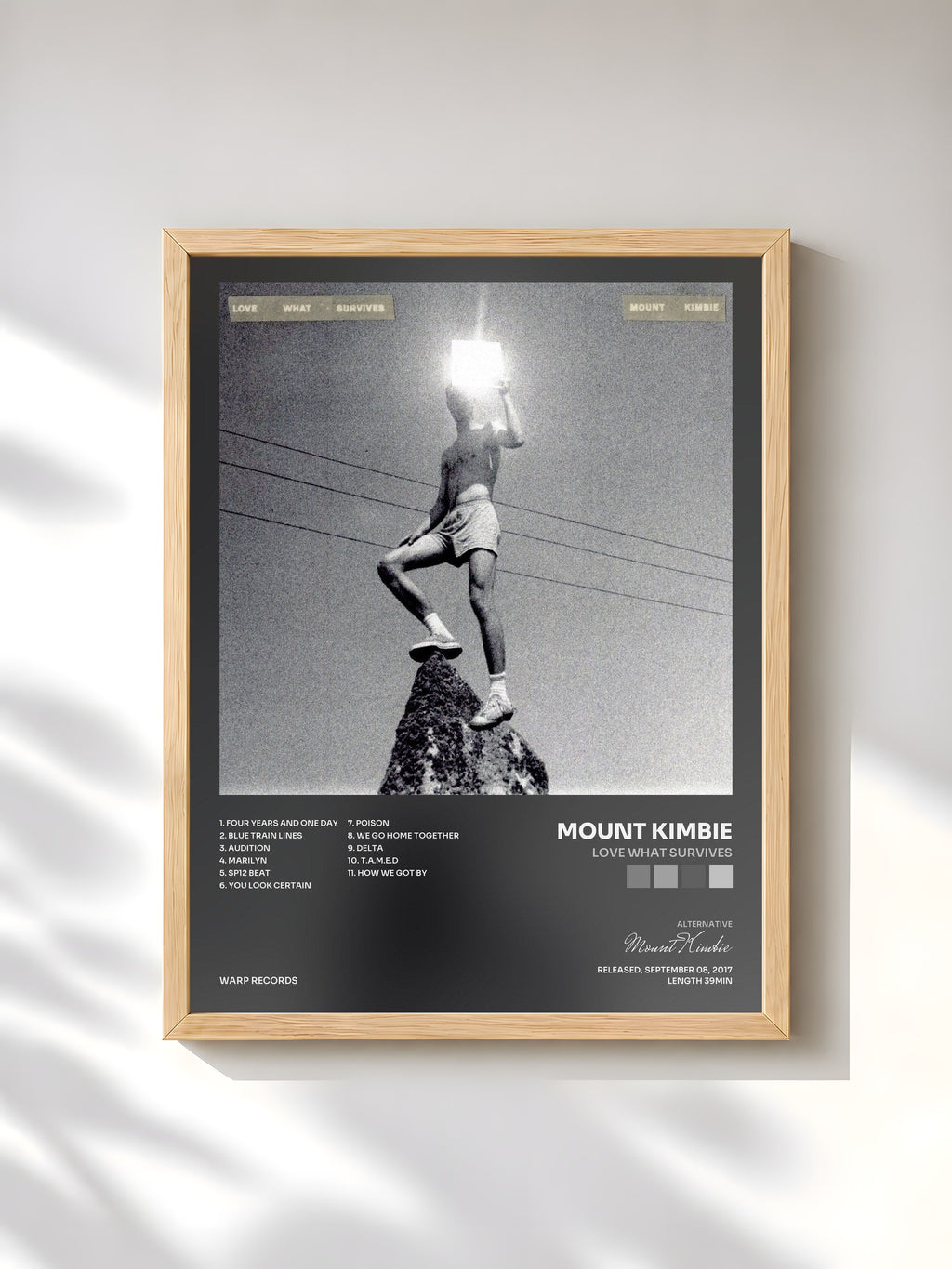 #bois Tableau de l'album Love What Survives de Mount Kimbie, cadre en bois brut, imprimé et encadré en France