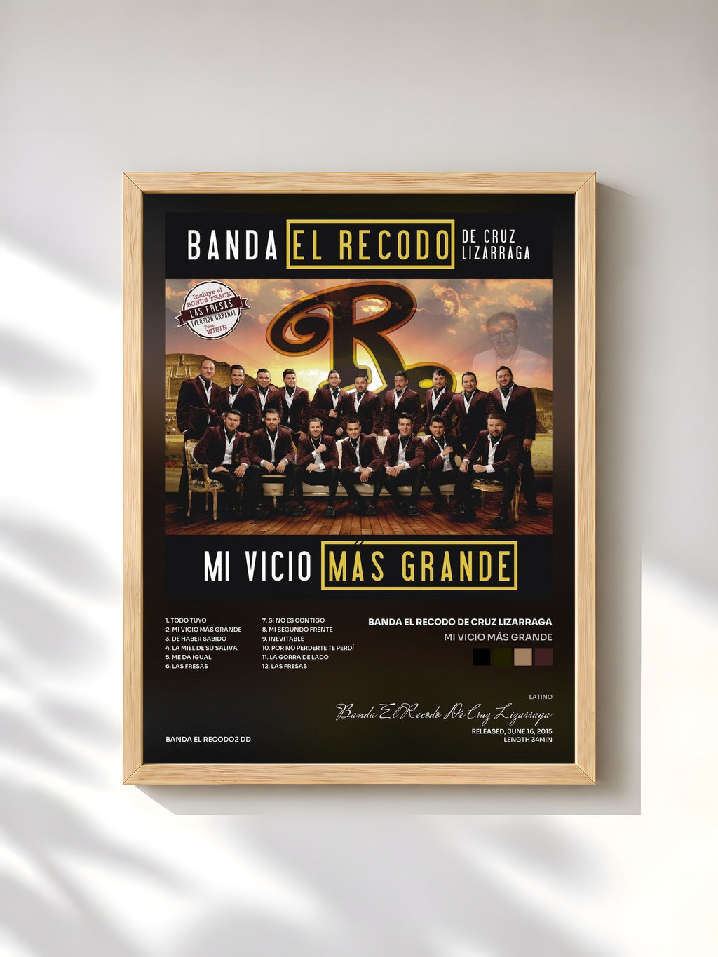 #bois Tableau de l'album Mi Vicio Más Grande de Banda El Recodo De Cruz Lizarraga, cadre en bois brut, imprimé et encadré en France