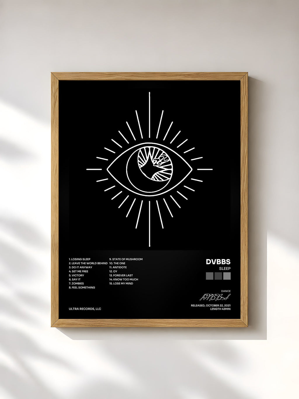 #bois Tableau de l'album SLEEP de DVBBS, cadre en bois brut, imprimé et encadré en France