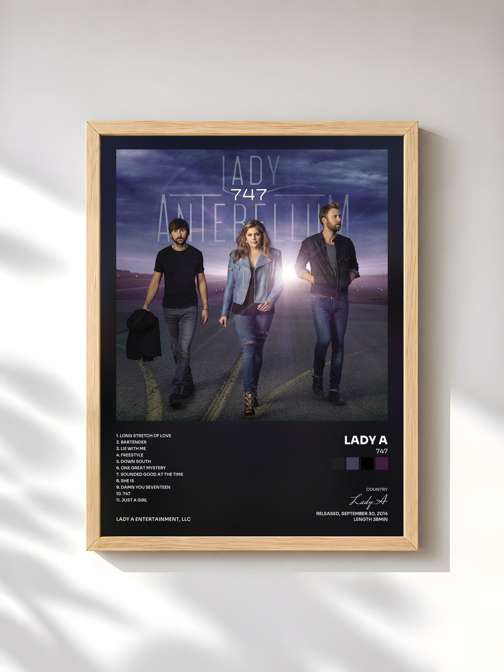 #bois Tableau de l'album 747 de Lady A, cadre en bois brut, imprimé et encadré en France