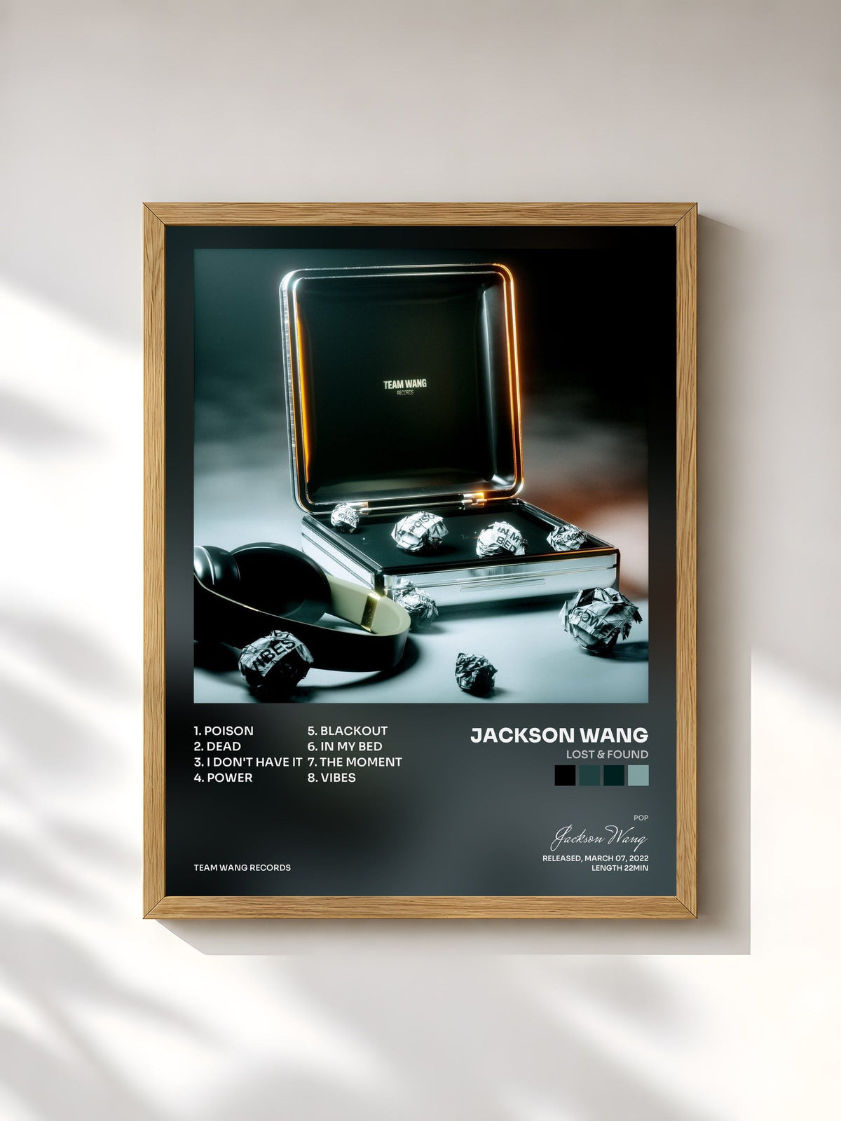 #bois Tableau de l'album LOST & FOUND de Jackson Wang, cadre en bois brut, imprimé et encadré en France