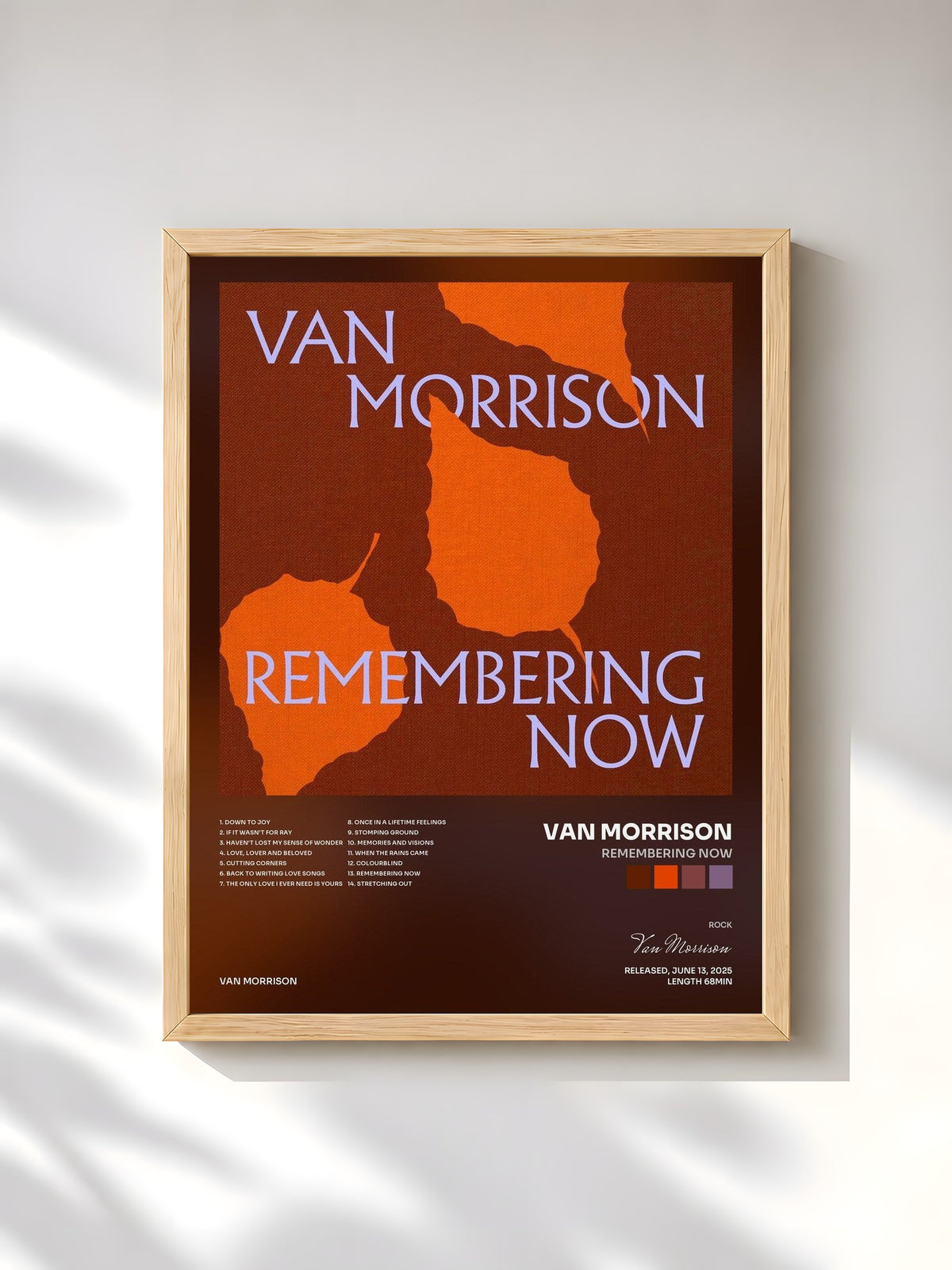#bois Tableau de l'album Remembering Now de Van Morrison, cadre en bois brut, imprimé et encadré en France