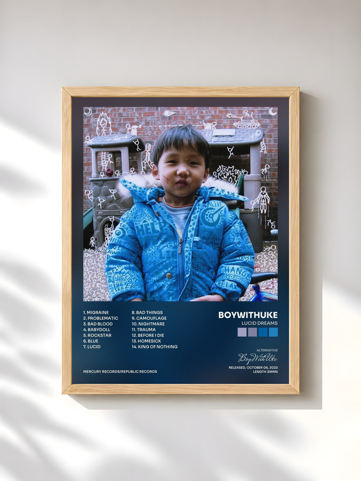 #bois Tableau de l'album Lucid Dreams de BoyWithUke, cadre en bois brut, imprimé et encadré en France