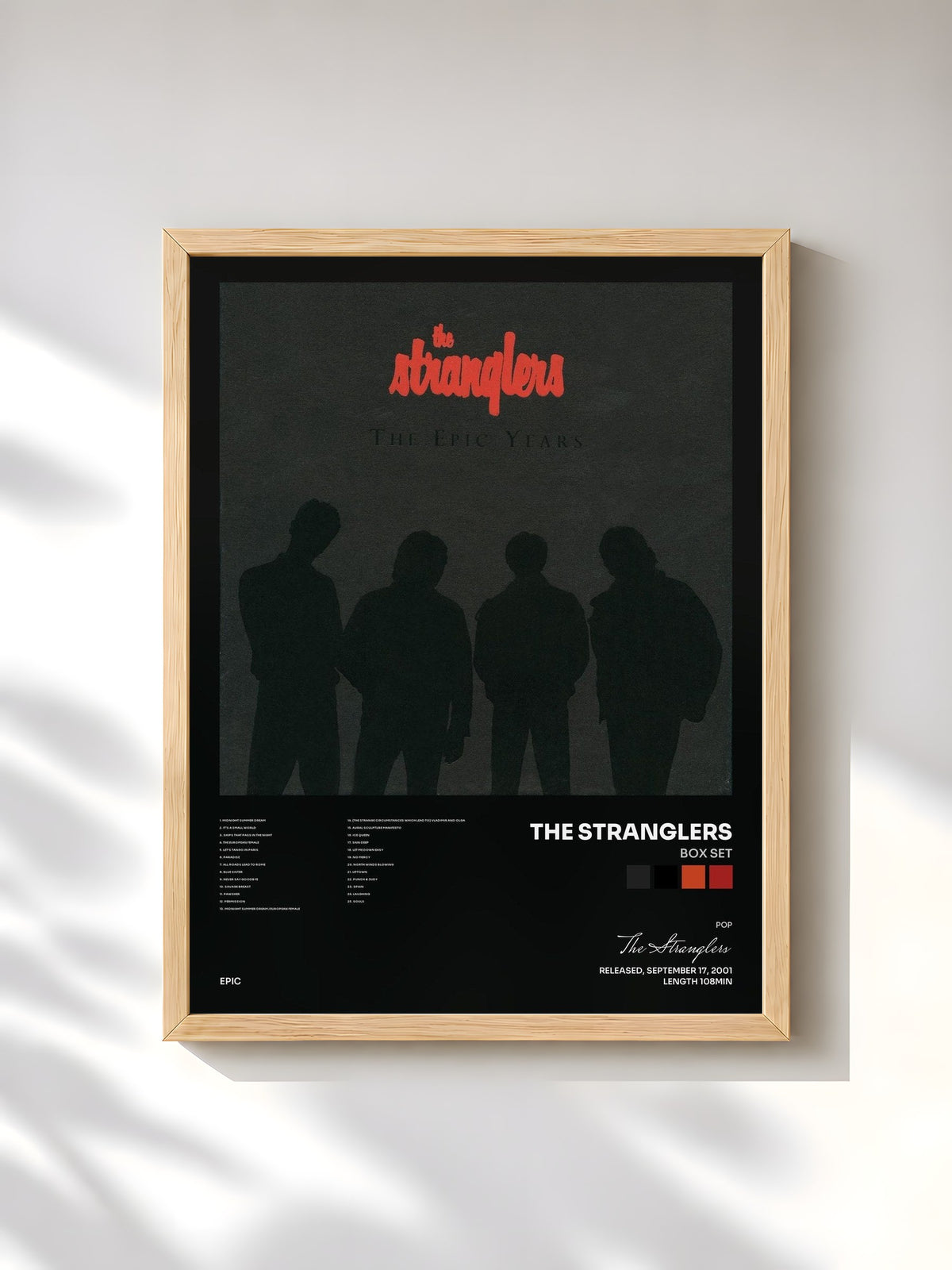 #bois Tableau de l'album Box Set de The Stranglers, cadre en bois brut, imprimé et encadré en France