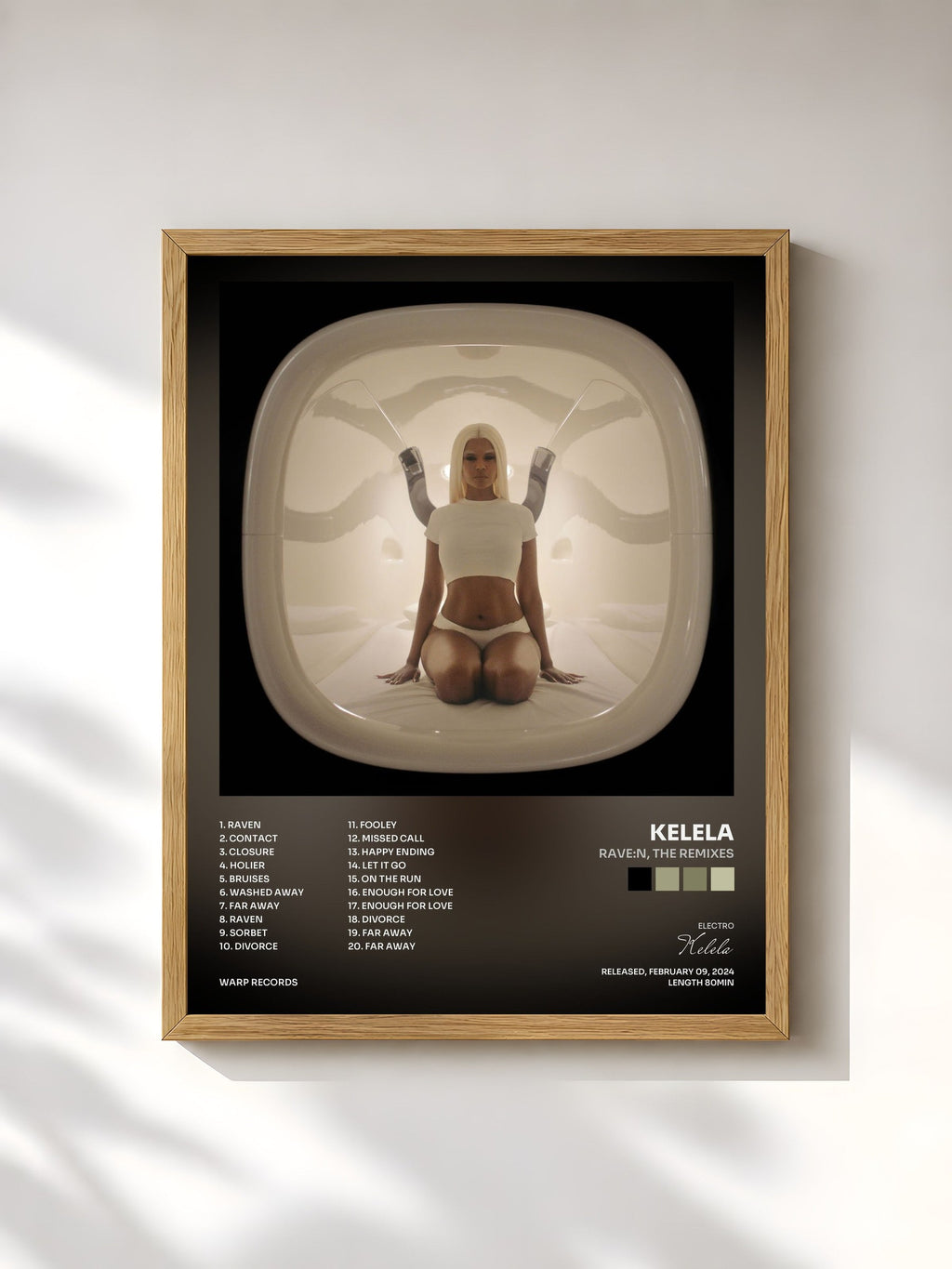 #bois Tableau de l'album RAVE:N, The Remixes de Kelela, cadre en bois brut, imprimé et encadré en France