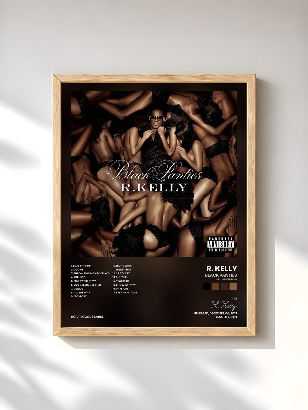 #bois Tableau de l'album Black Panties (Deluxe Version) de R. Kelly, cadre en bois brut, imprimé et encadré en France