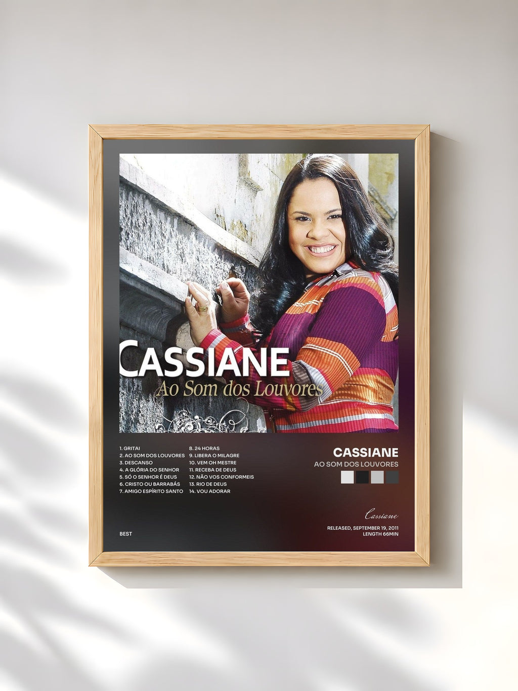 #bois Tableau de l'album Ao Som dos Louvores de Cassiane, cadre en bois brut, imprimé et encadré en France