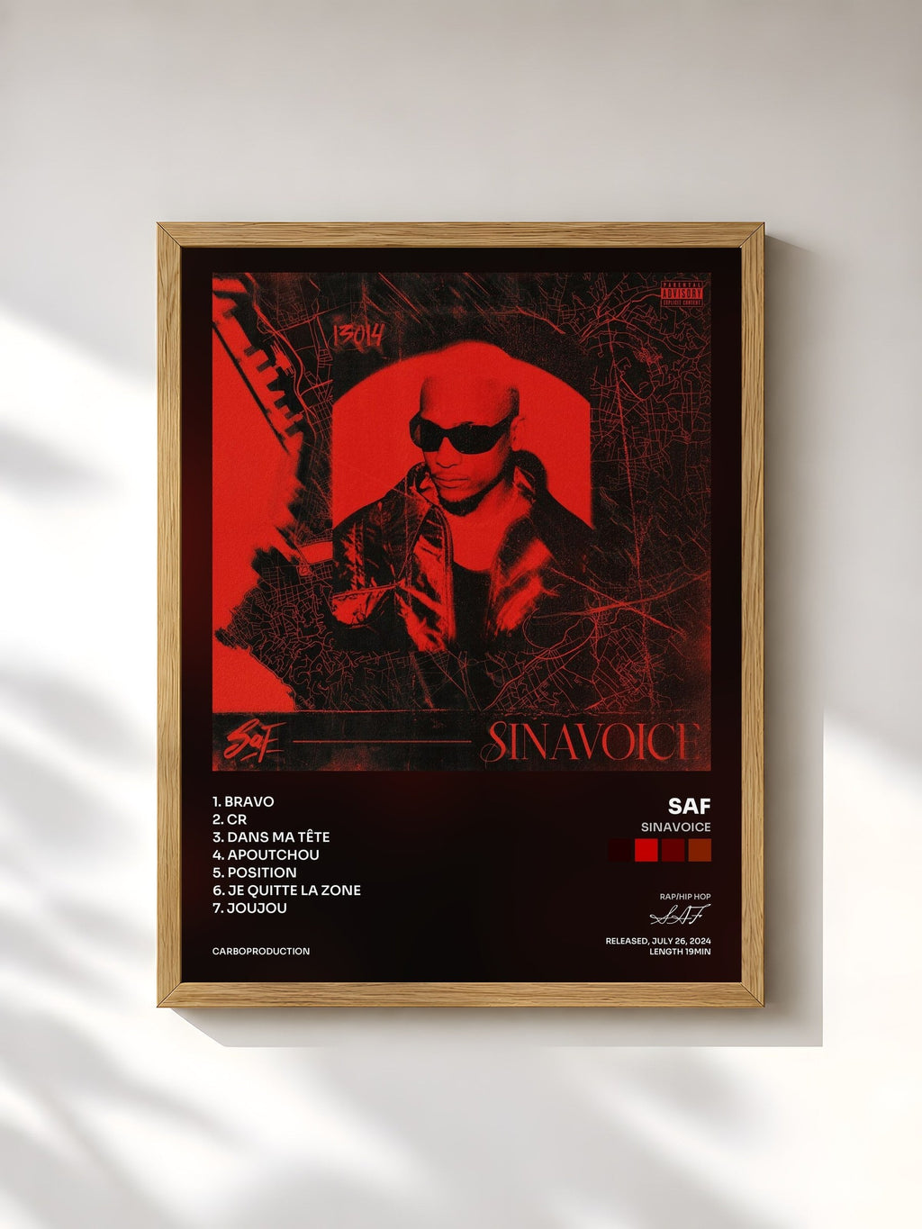 #bois Tableau de l'album SINAVOICE de SAF, cadre en bois brut, imprimé et encadré en France