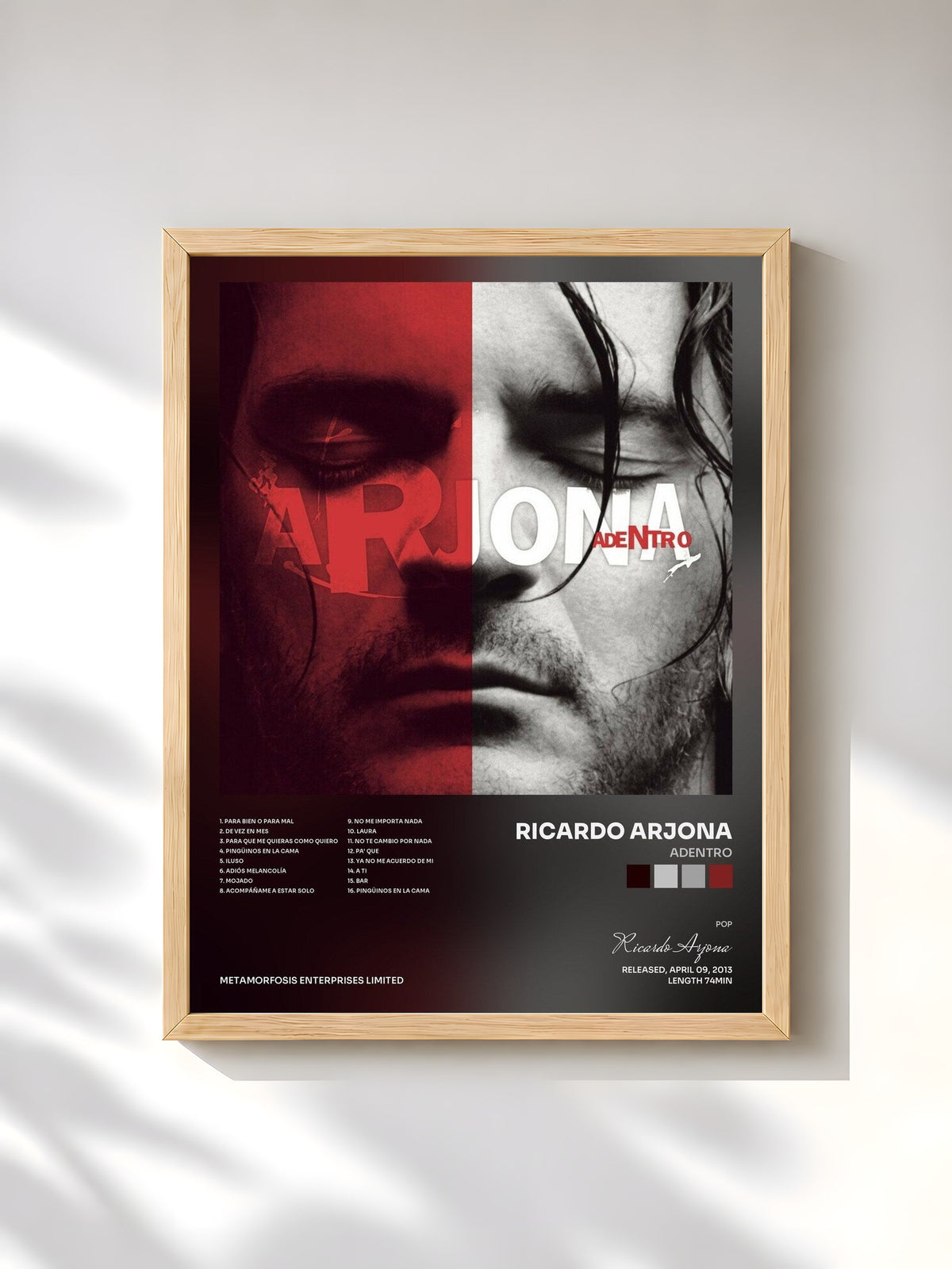 #bois Tableau de l'album Adentro de Ricardo Arjona, cadre en bois brut, imprimé et encadré en France