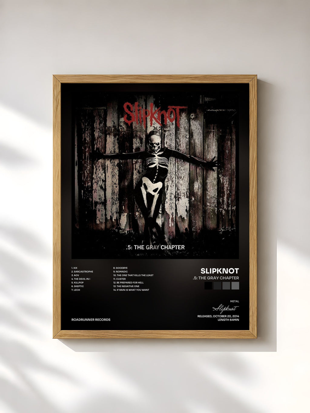 #bois Tableau de l'album .5: The Gray Chapter de Slipknot, cadre en bois brut, imprimé et encadré en France