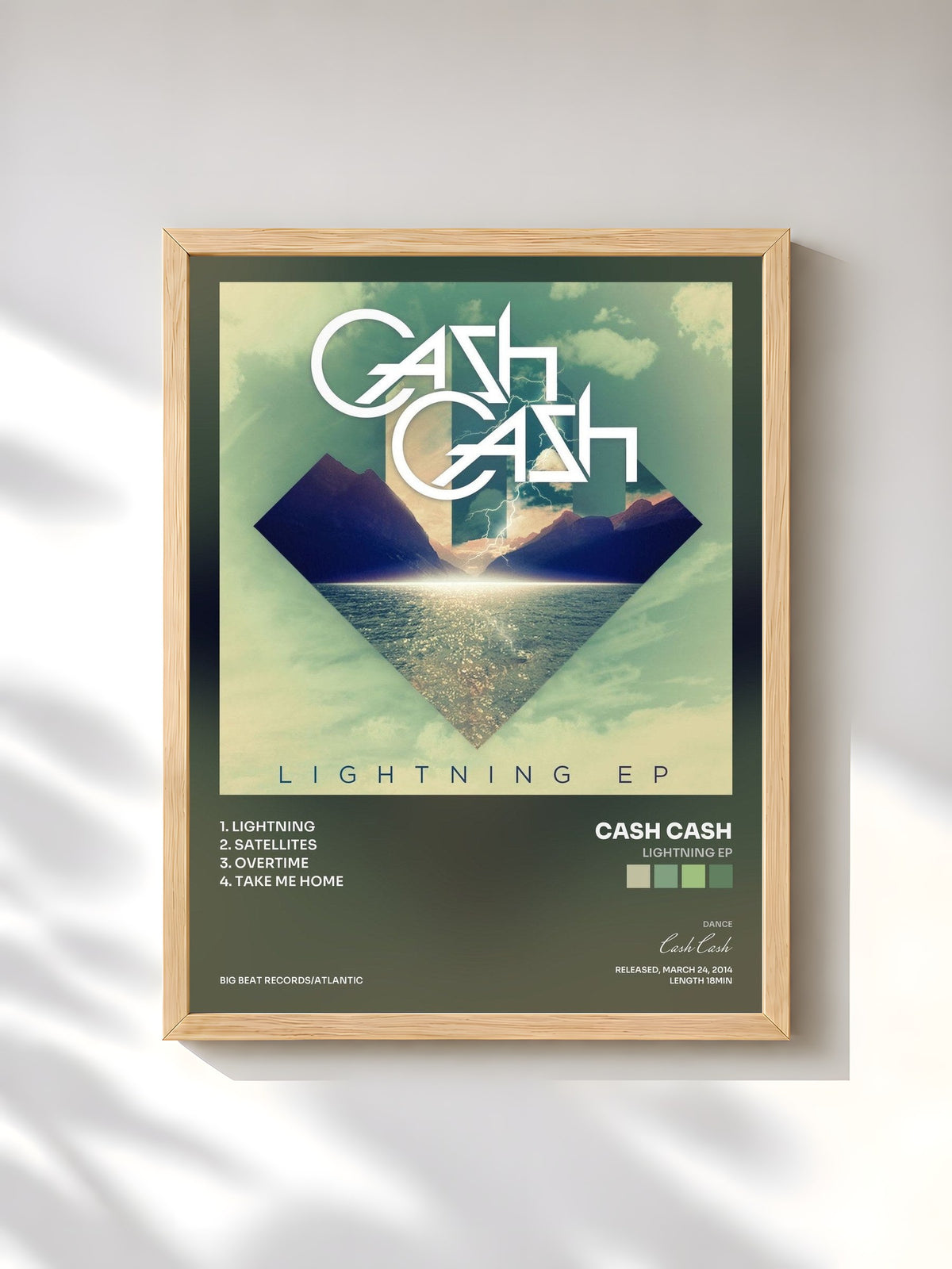 #bois Tableau de l'album Lightning EP de Cash Cash, cadre en bois brut, imprimé et encadré en France
