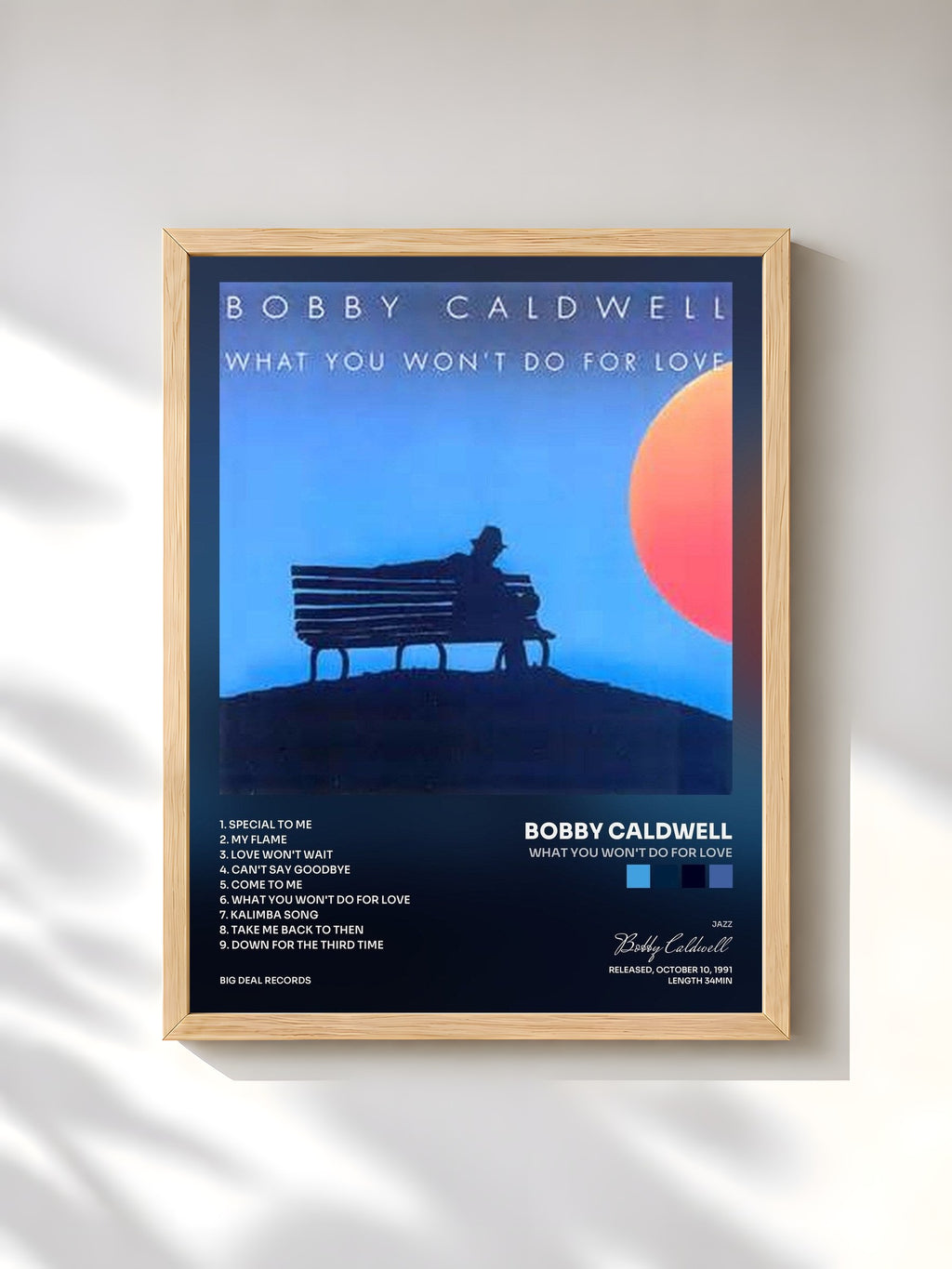 #bois Tableau de l'album What You Won't Do for Love de Bobby Caldwell, cadre en bois brut, imprimé et encadré en France