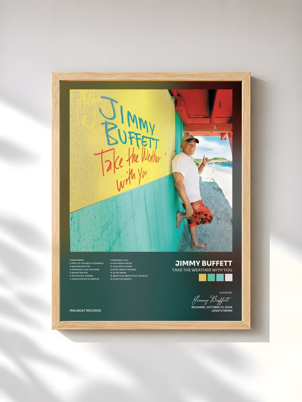 #bois Tableau de l'album Take the Weather with You de Jimmy Buffett, cadre en bois brut, imprimé et encadré en France