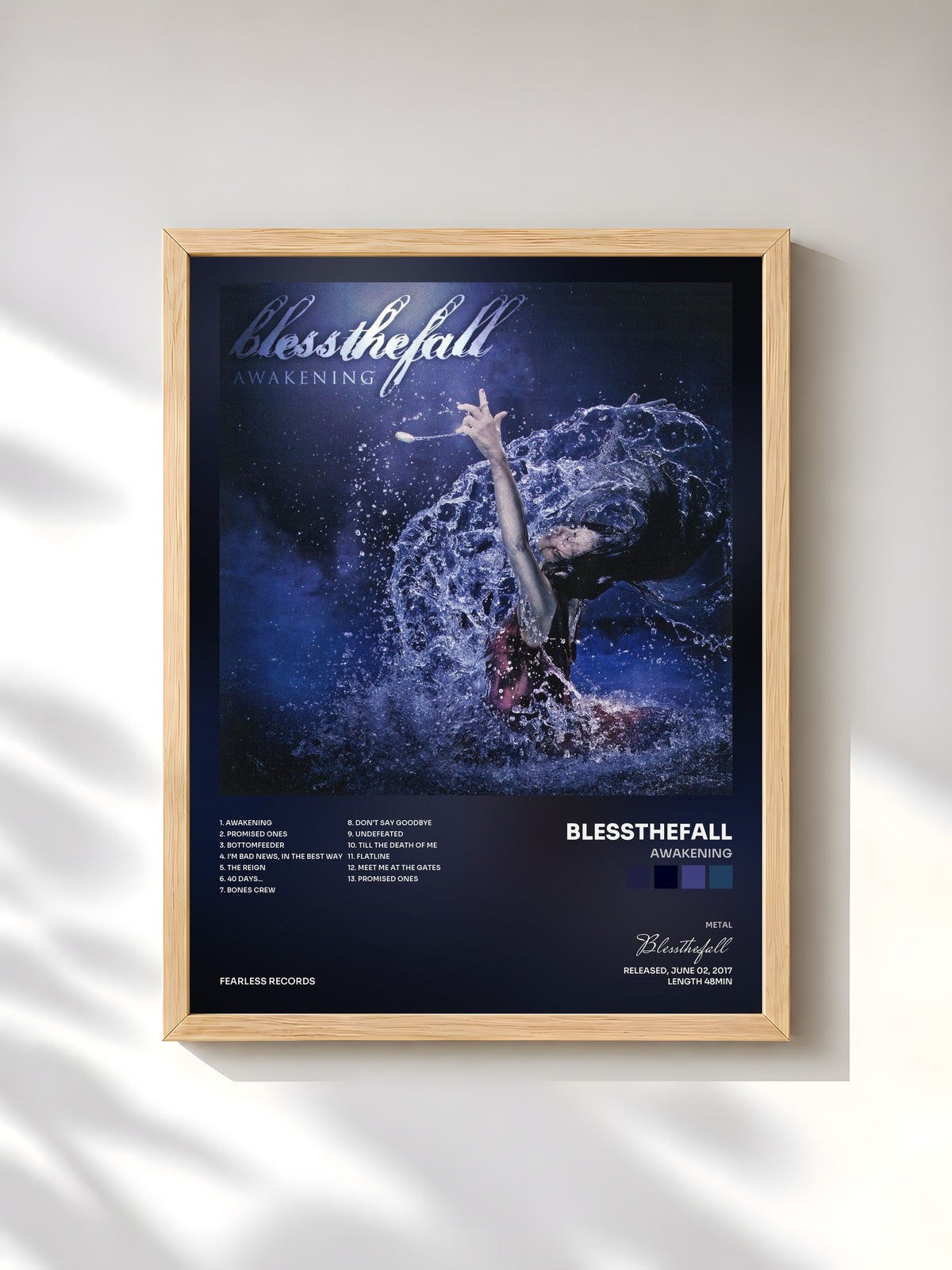 #bois Tableau de l'album Awakening de Blessthefall, cadre en bois brut, imprimé et encadré en France