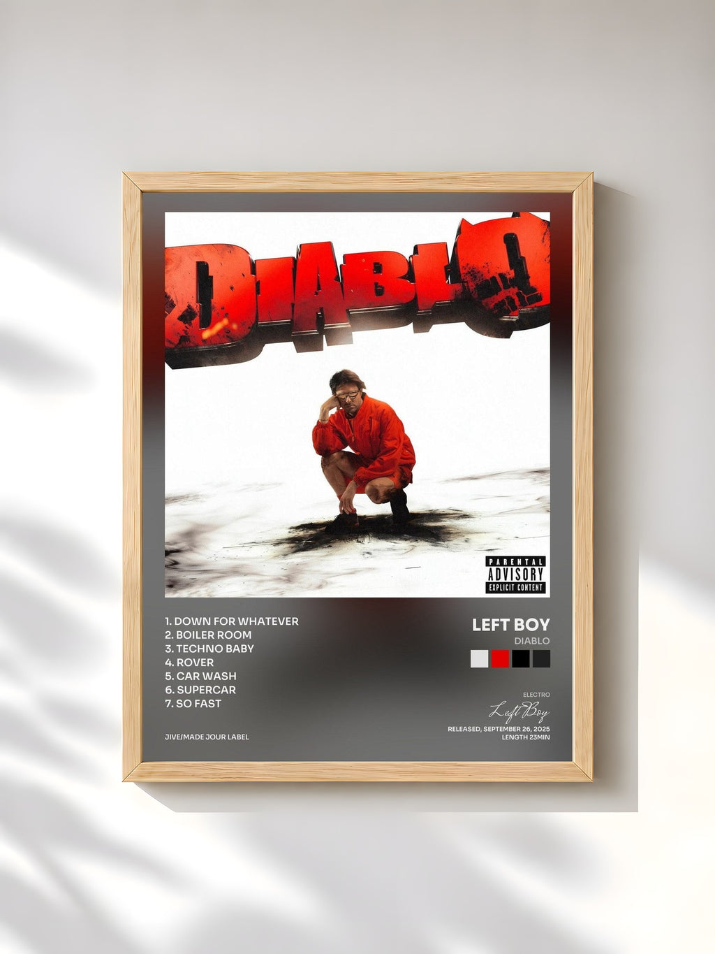 #bois Tableau de l'album DIABLO de Left Boy, cadre en bois brut, imprimé et encadré en France