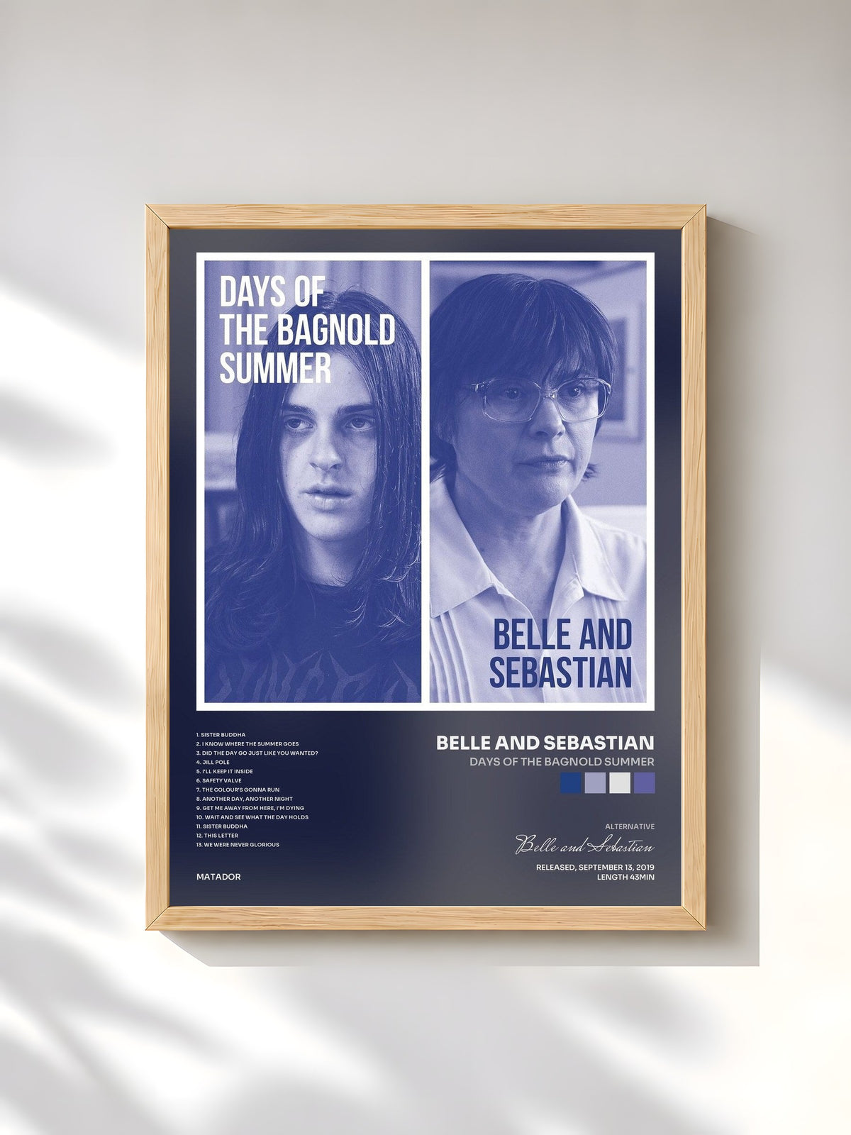#bois Tableau de l'album Days of the Bagnold Summer de Belle and Sebastian, cadre en bois brut, imprimé et encadré en France