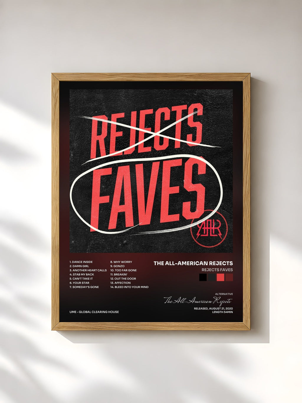 #bois Tableau de l'album Rejects Faves de The All-American Rejects, cadre en bois brut, imprimé et encadré en France