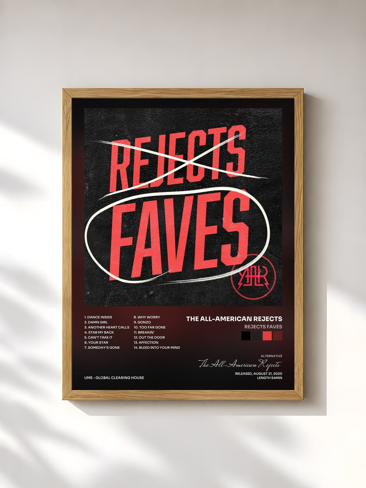 #bois Tableau de l'album Rejects Faves de The All-American Rejects, cadre en bois brut, imprimé et encadré en France
