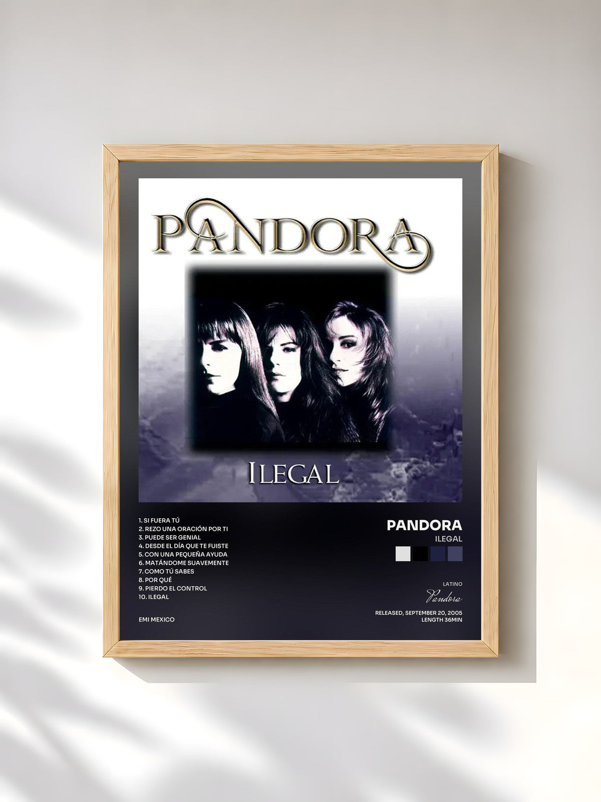#bois Tableau de l'album Ilegal de Pandora, cadre en bois brut, imprimé et encadré en France