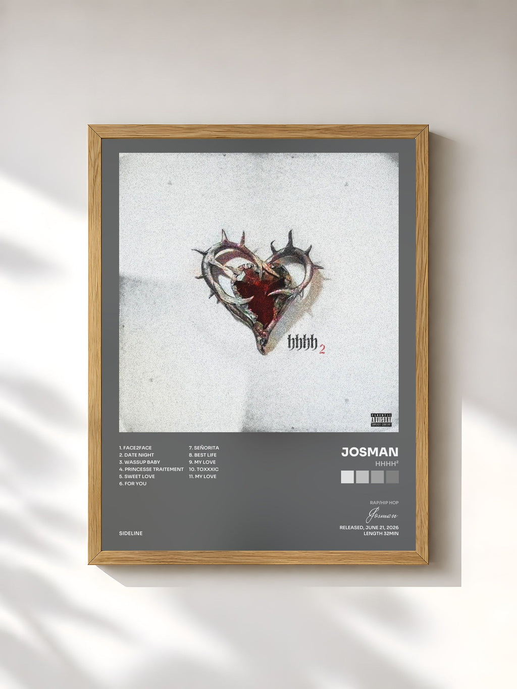 #bois Tableau de l'album HHHH² de Josman, cadre en bois brut, imprimé et encadré en France