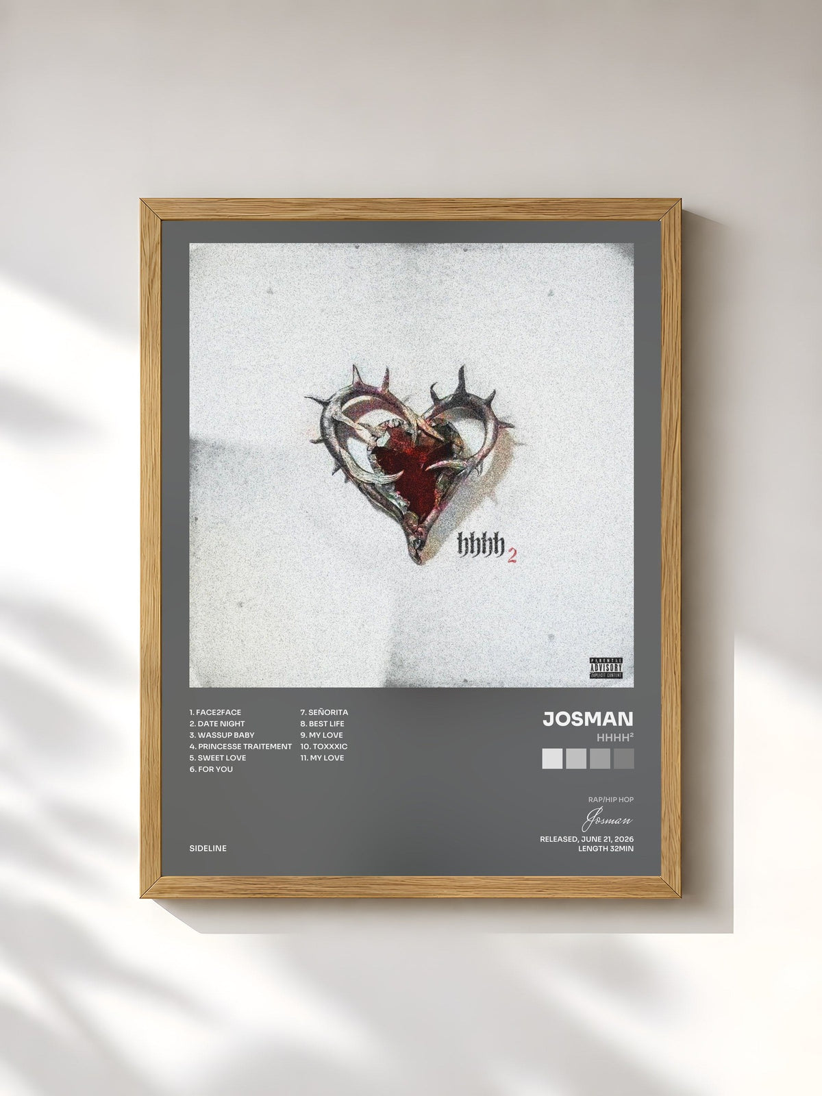 #bois Tableau de l'album HHHH² de Josman, cadre en bois brut, imprimé et encadré en France