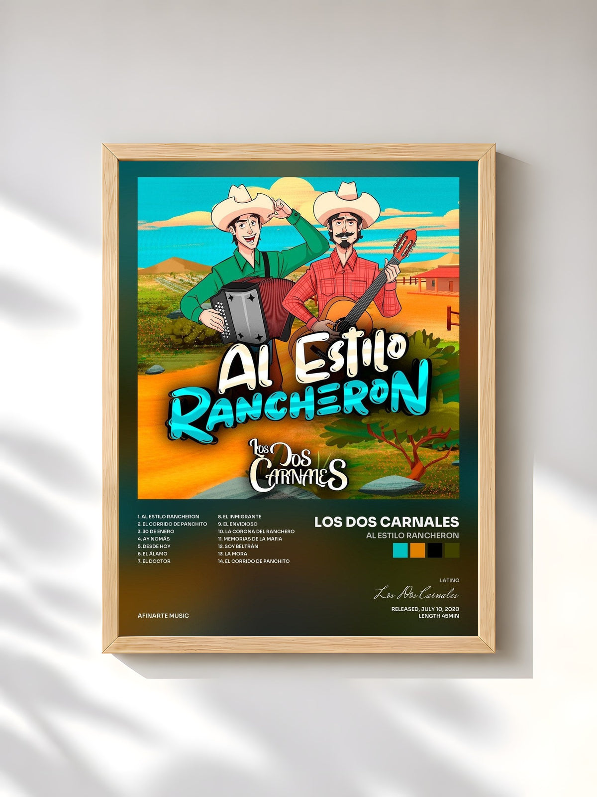 #bois Tableau de l'album Al Estilo Rancheron de Los Dos Carnales, cadre en bois brut, imprimé et encadré en France