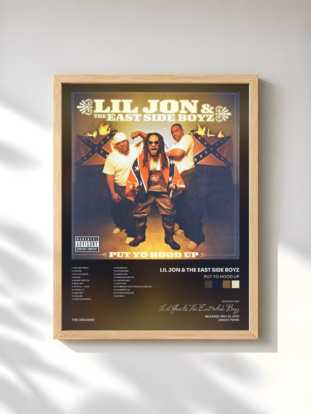 #bois Tableau de l'album Put Yo Hood Up de Lil Jon & The East Side Boyz, cadre en bois brut, imprimé et encadré en France