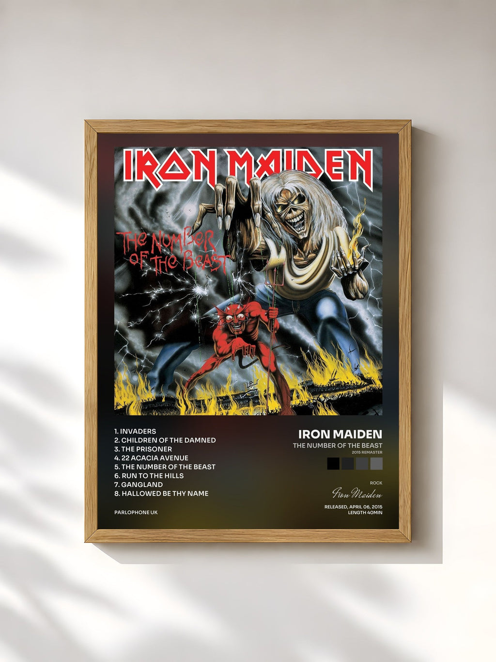 #bois Tableau de l'album The Number of the Beast (2015 Remaster) de Iron Maiden, cadre en bois brut, imprimé et encadré en France