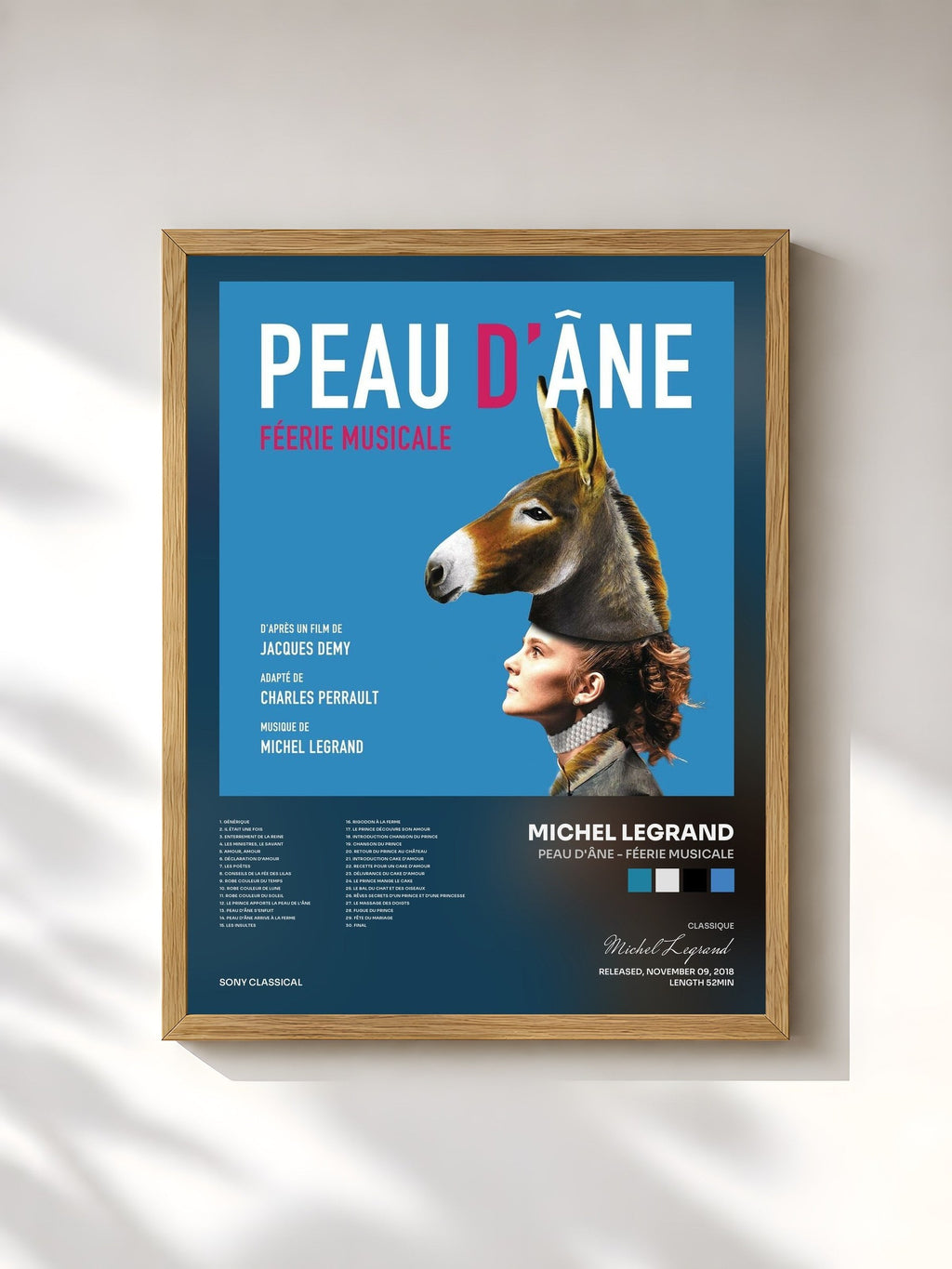 #bois Tableau de l'album Peau d'âne - Féerie Musicale de Michel Legrand, cadre en bois brut, imprimé et encadré en France