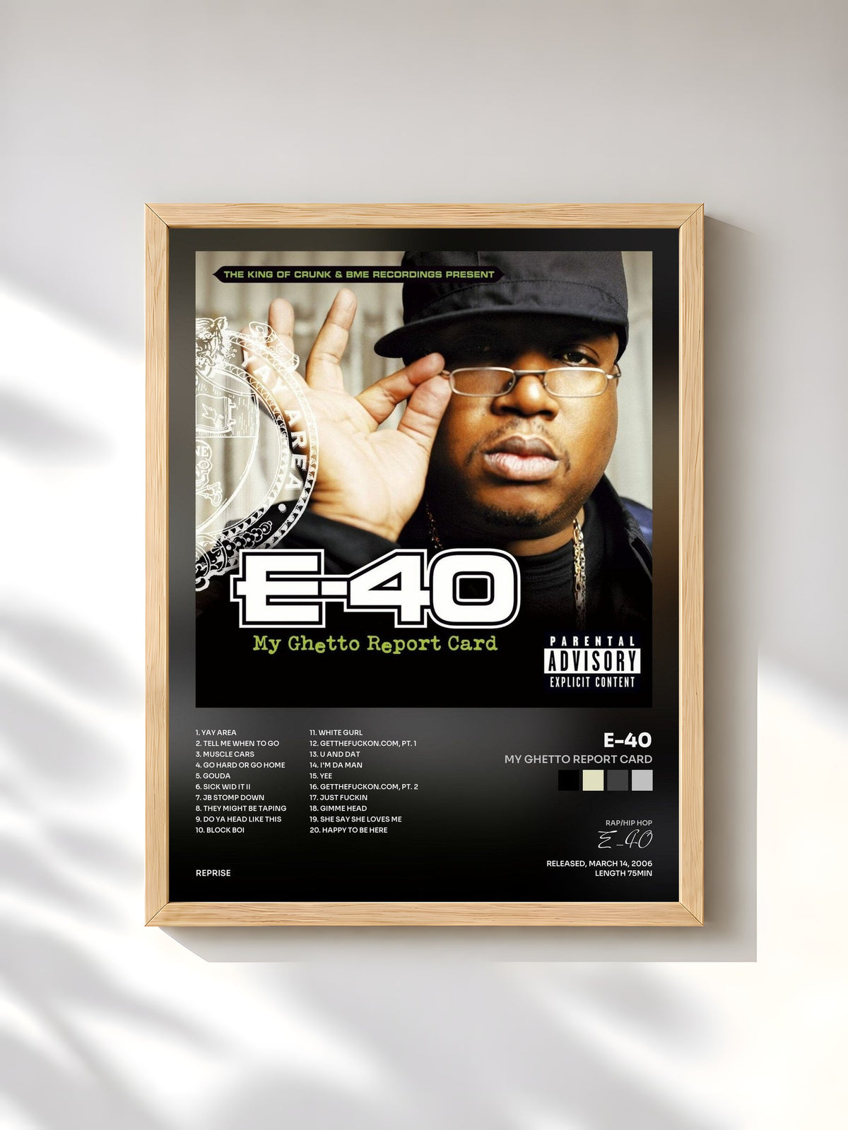 #bois Tableau de l'album My Ghetto Report Card de E-40, cadre en bois brut, imprimé et encadré en France