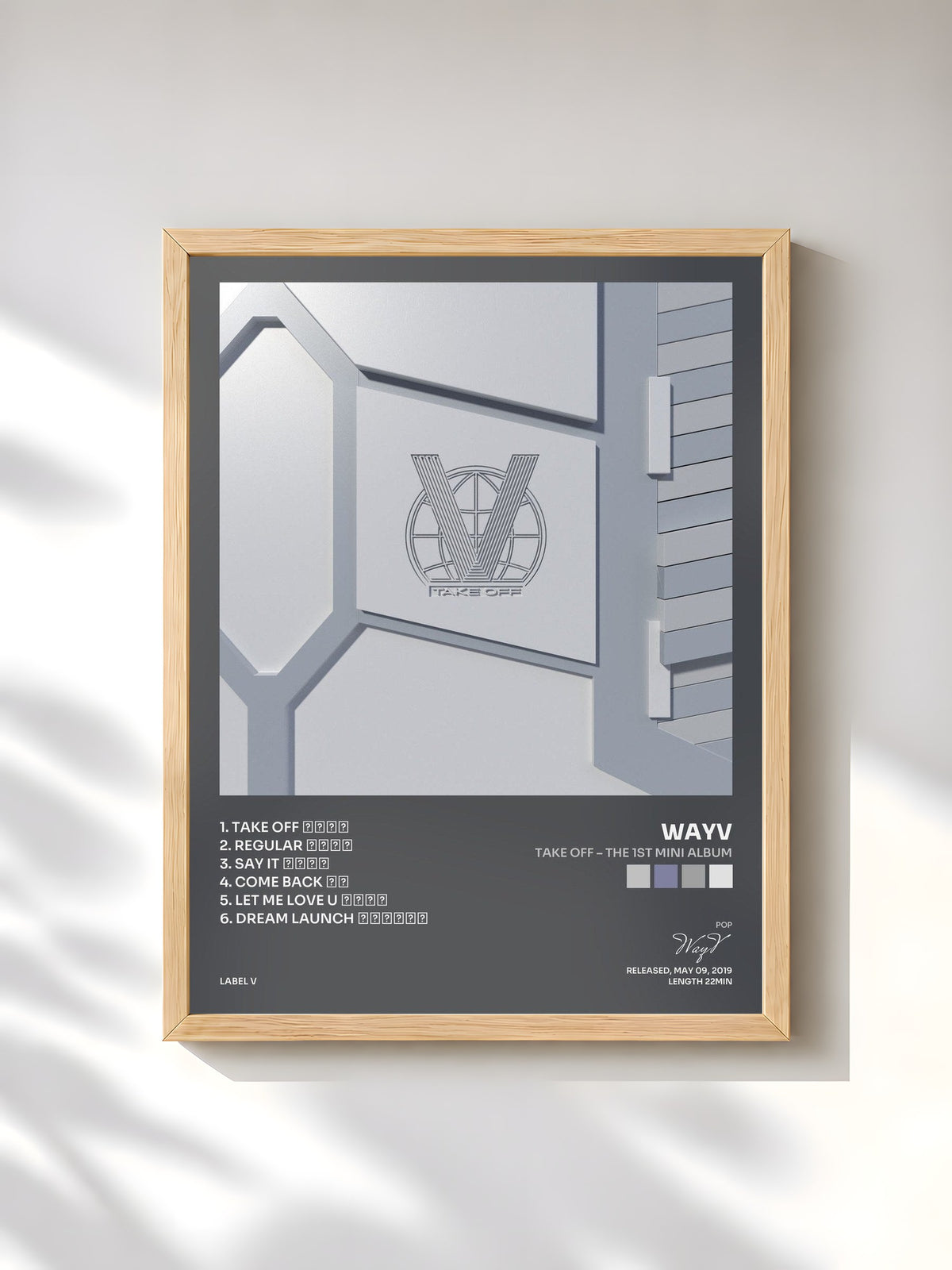 #bois Tableau de l'album Take Off – The 1st Mini Album de WayV, cadre en bois brut, imprimé et encadré en France