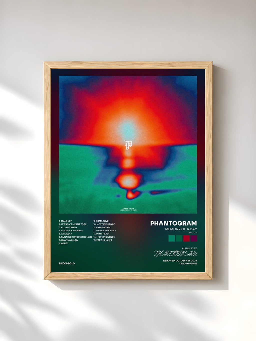 #bois Tableau de l'album Memory Of A Day (Deluxe) de PHANTOGRAM, cadre en bois brut, imprimé et encadré en France