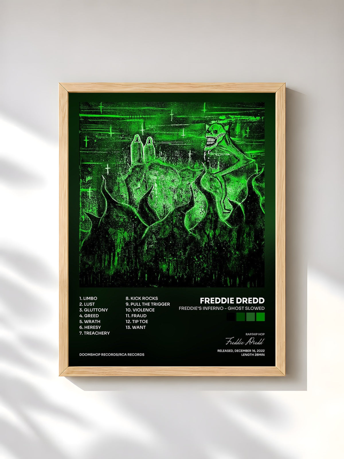 #bois Tableau de l'album Freddie's Inferno - Ghost Slowed de Freddie Dredd, cadre en bois brut, imprimé et encadré en France