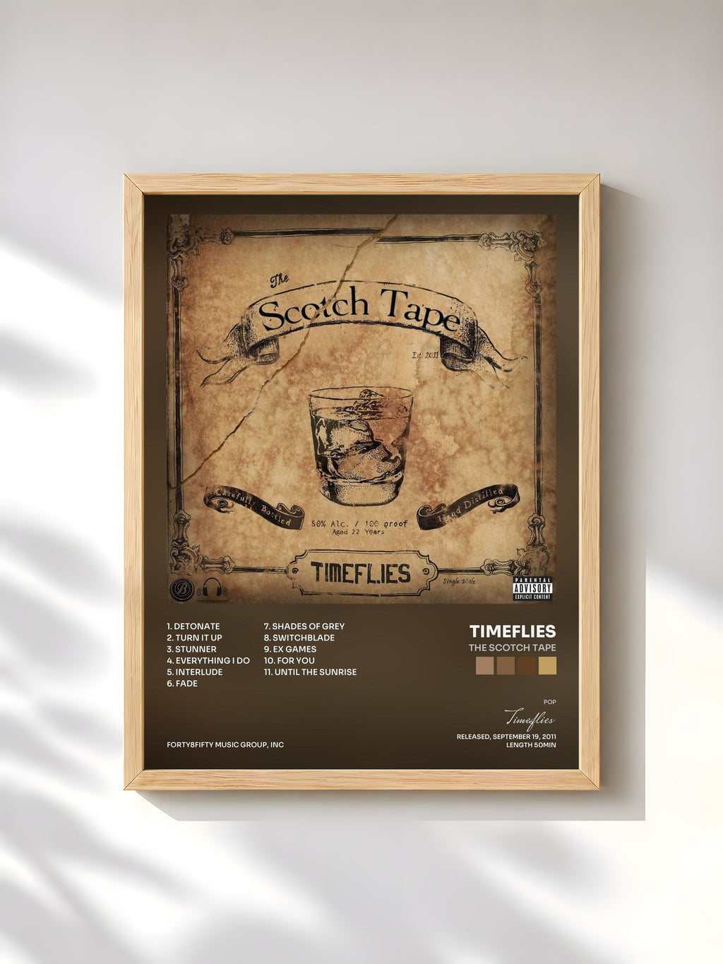 #bois Tableau de l'album The Scotch Tape de Timeflies, cadre en bois brut, imprimé et encadré en France