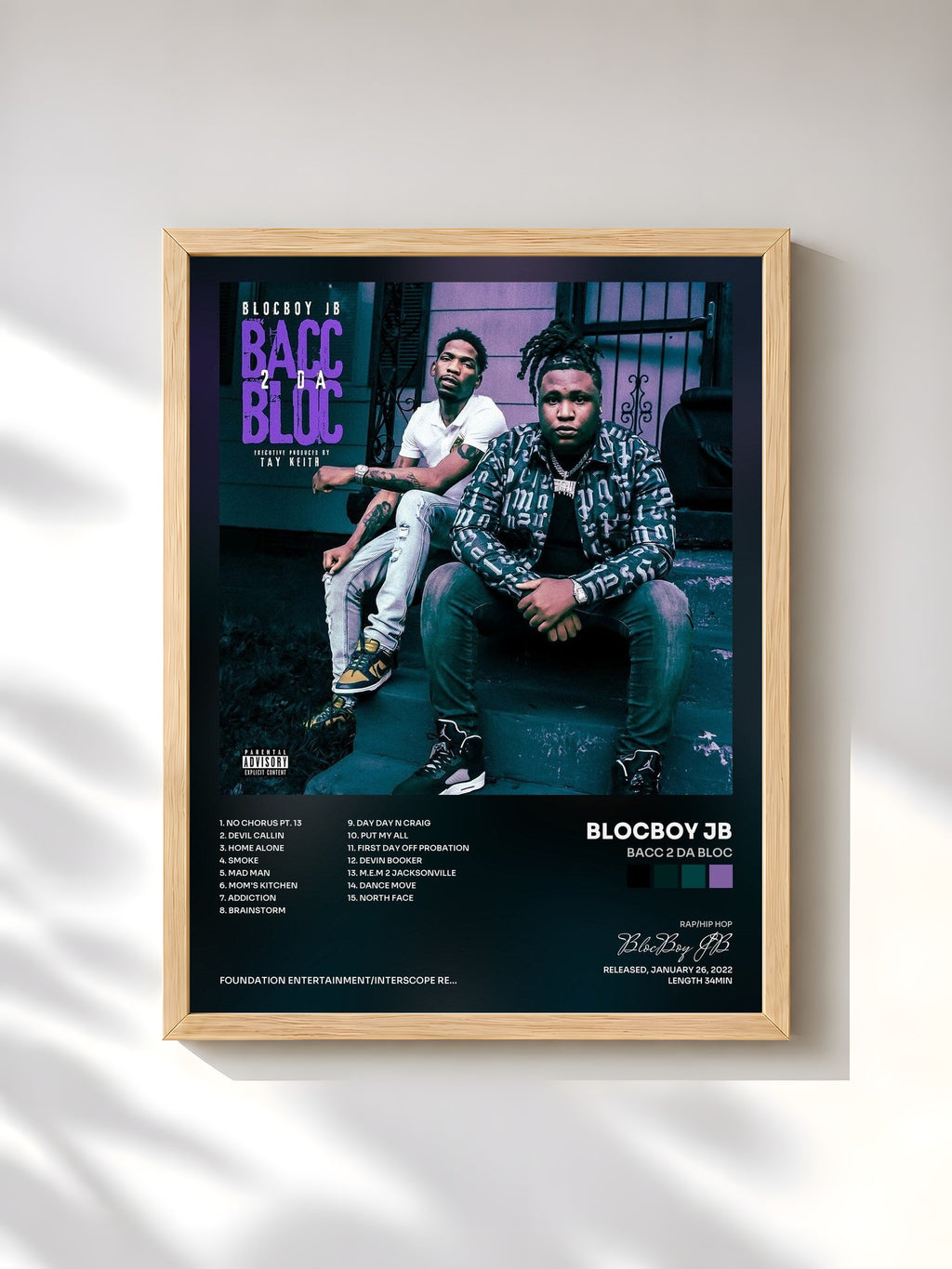 #bois Tableau de l'album Bacc 2 Da Bloc de BlocBoy JB, cadre en bois brut, imprimé et encadré en France